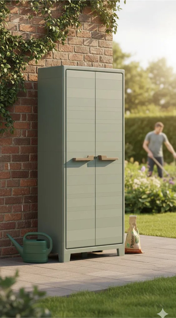 Armadio da Giardino 8 Ripiani 80x44x182 cm Keter Planet Outdoor Multispace Grigio e Verde...