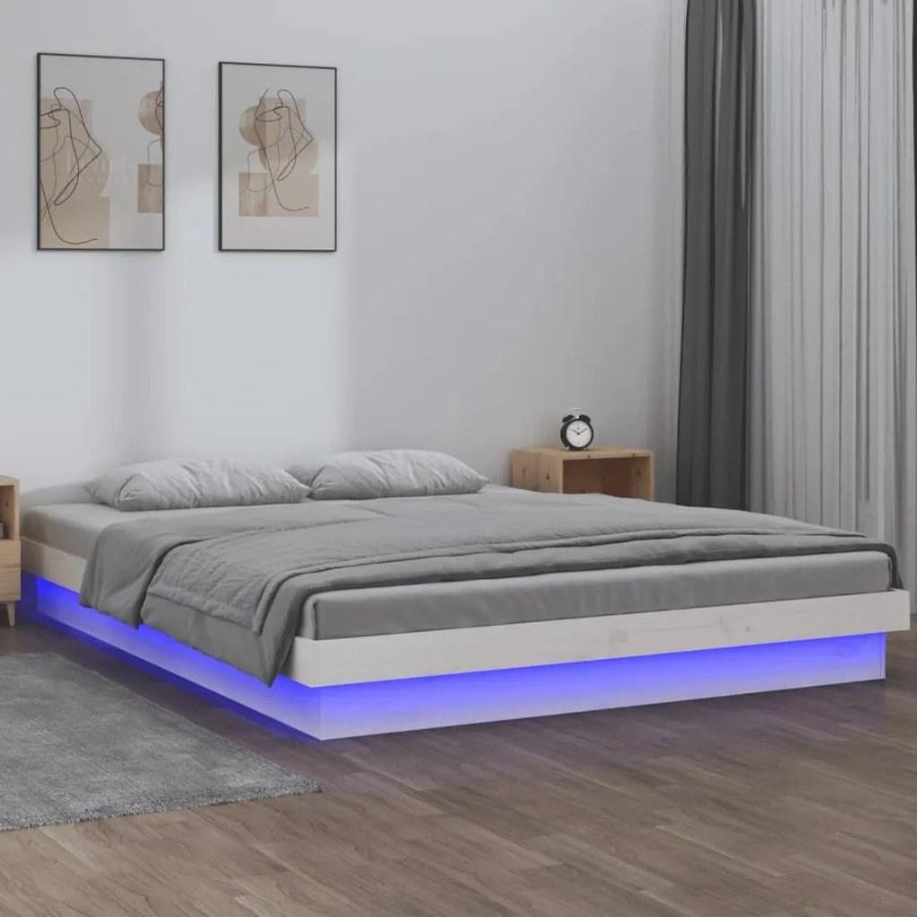 Giroletto led bianco 135x190 cm 4ft6 double in legno massello