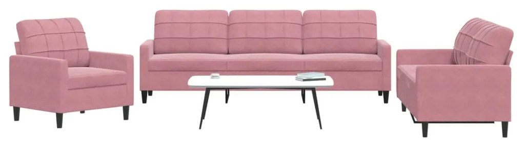 Set Di Divani 3 Pz Con Cuscini Rosa İn Velluto /