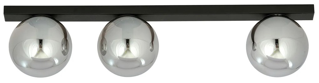 Plafoniera Moderna 3 Luci Giapeto Barra In Acciaio Nero E Sfere Di Vetro Fumè