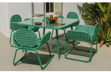 Set di un Tavolo e 4 Sedie da Esterni in Alluminio e Rattan Sintetico - The Masie
