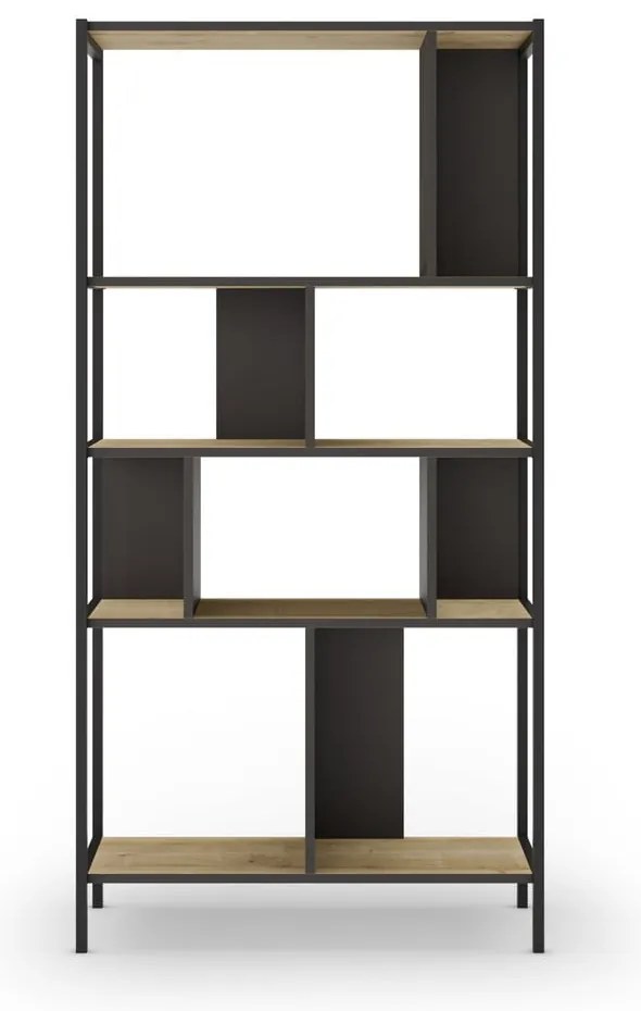 Libreria in rovere decorata in nero e naturale 88x175 cm Alabama - Marckeric