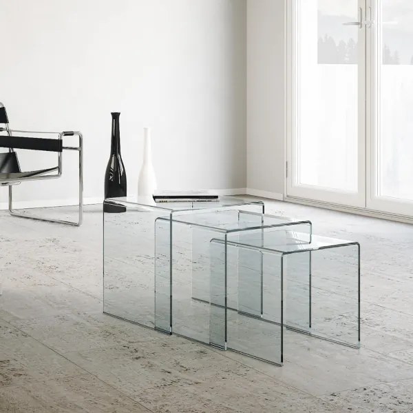 Tavolini in vetro NEST 42x42x42 trittico 3 misure