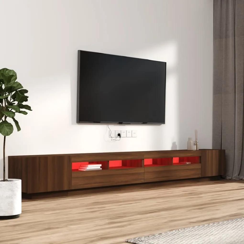 Set mobili tv 3pz con luci led rovere marrone legno multistrato