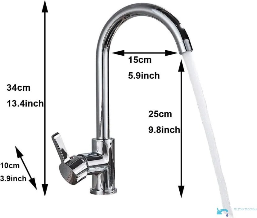 Rubinetto da cucina a bassa pressione EYN NT1311 da piano in ottone con bocca girevole, finiture cromo e argento
