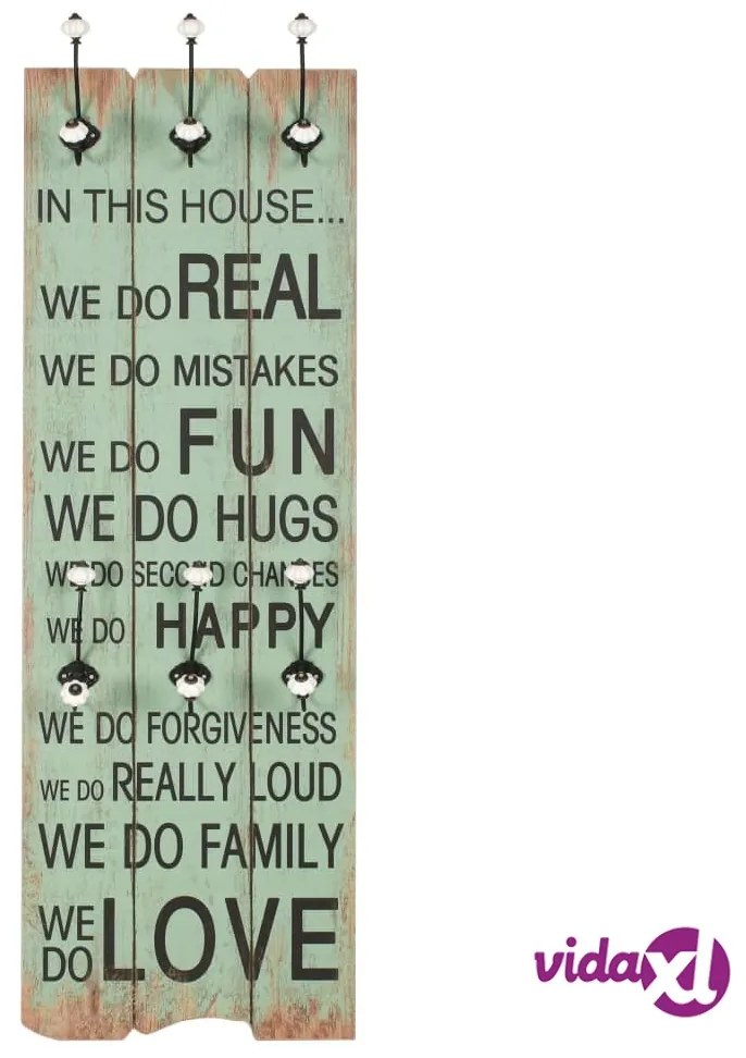 vidaXL Appendiabiti da Parete con 6 Ganci HAPPY LOVE 120x40 cm