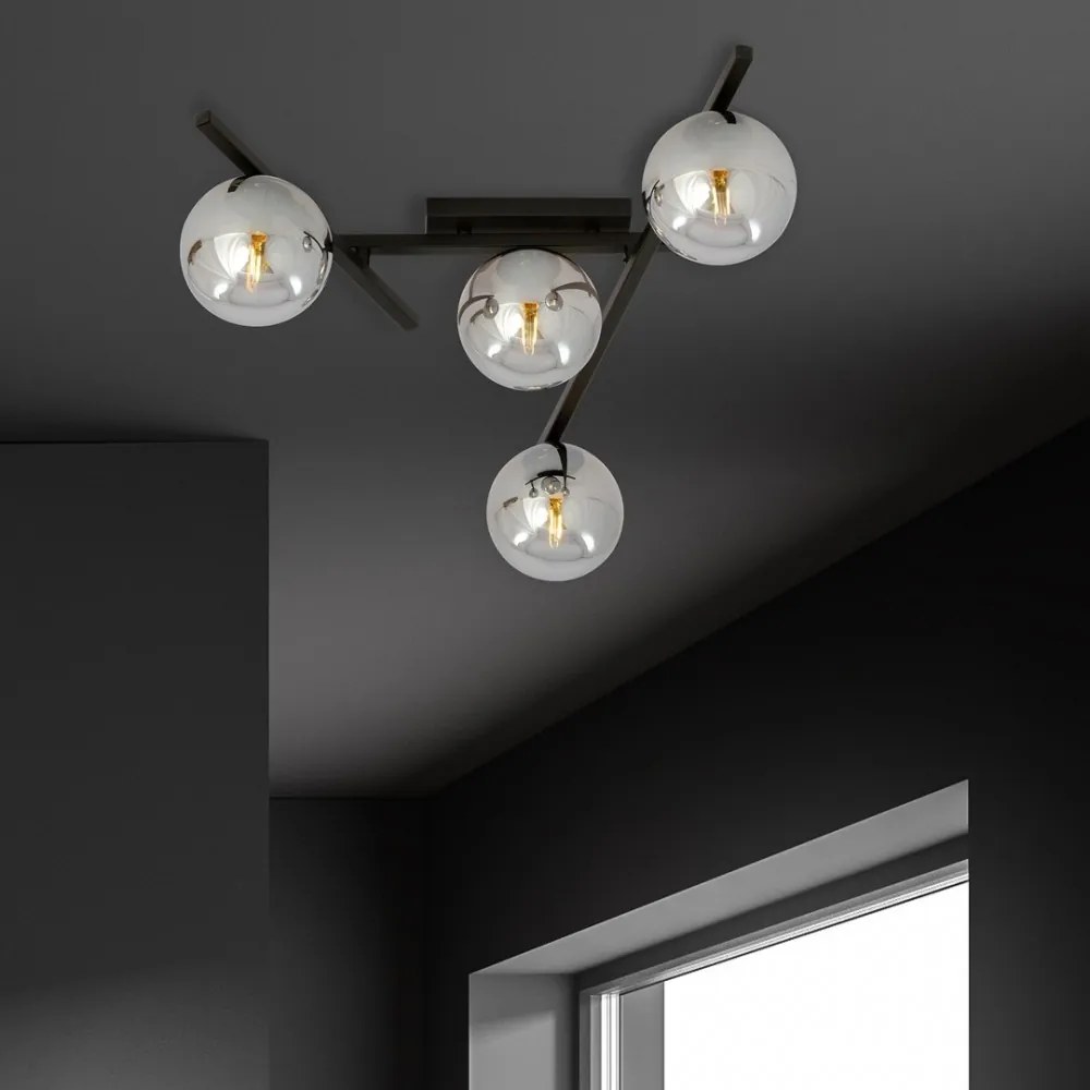 Lampadario da Soffitto in Acciaio e Vetro SMART 4 Nero 4xE14 Colore delle Sfere Grafite