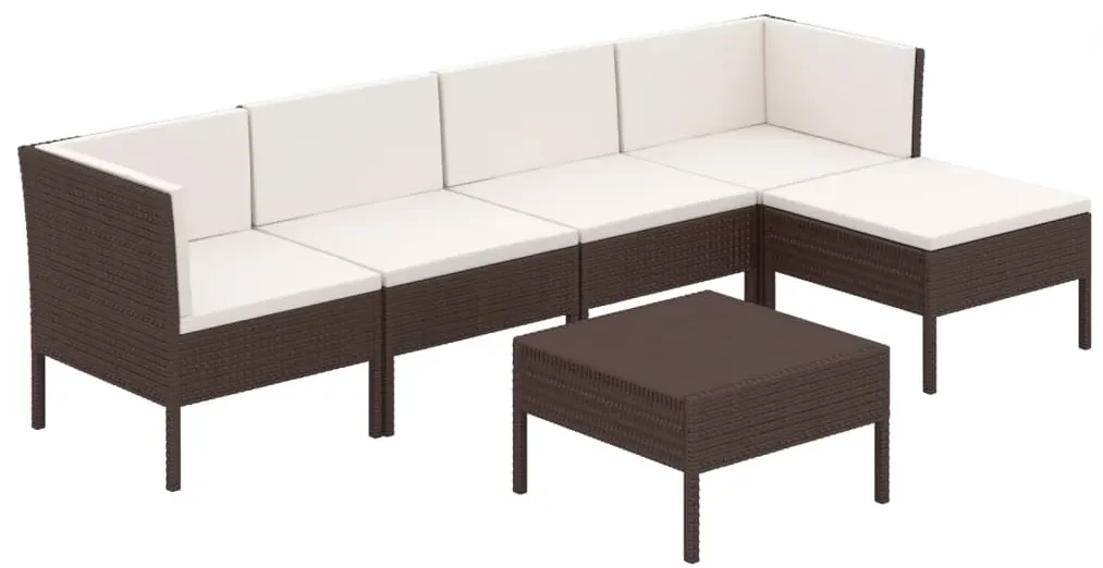 Set divani da giardino 6 pz con cuscini in polyrattan marrone