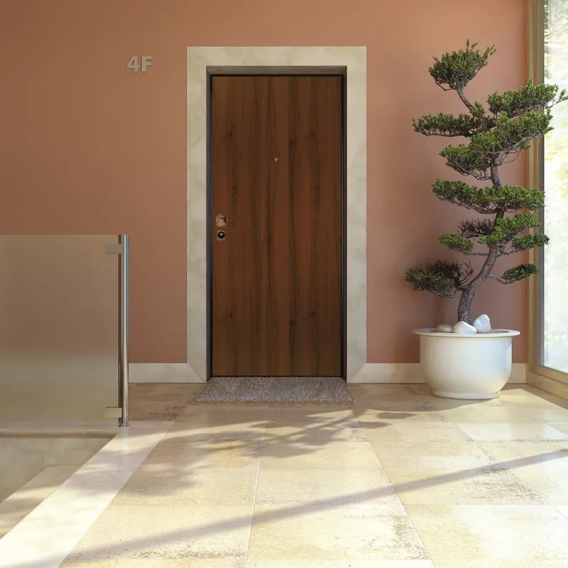 Porta blindata YALE Panther L 90 x H 210 cm in melaminico noce scuro/bianco, apertura spingere a destra, falso telaio incluso