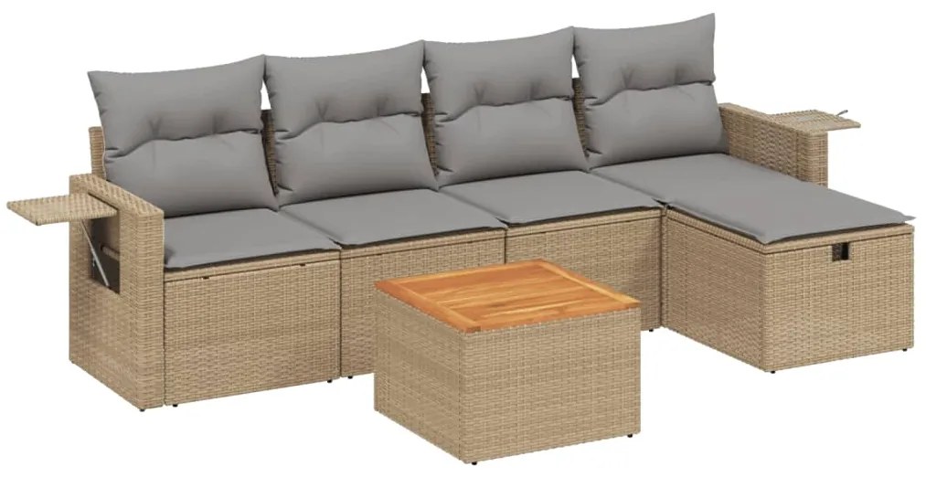 Set divano da giardino 6 pz con cuscini beige misto polyrattan