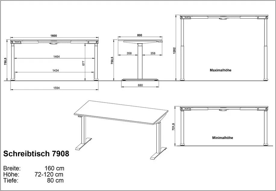 Scrivania regolabile elettricamente con piano effetto rovere 80x160 cm Agenda - Germania