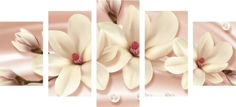 Quadri 5 pezzi – Magnolia di lusso con perle