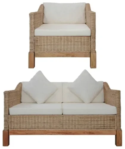 Poltrona in rattan naturale e cuscini beige DOLCEDO 