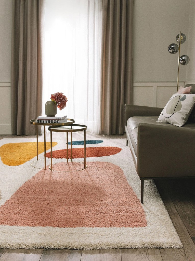 benuta Pop Tappeto a pelo lungo Louise Crema/Rosa 160x230 cm - Tappeto design moderno soggiorno