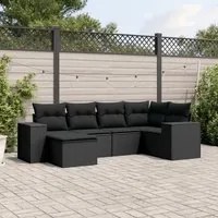 Set Divano da Giardino 6 pz con Cuscini Nero in Polyrattan 3255192