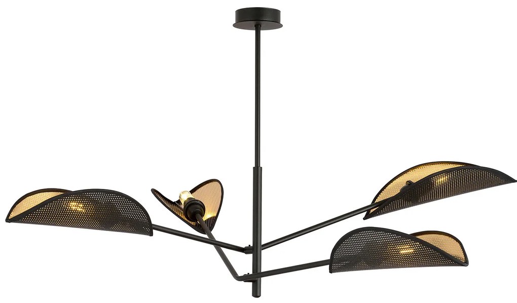 Lampadario 4 Luci Eridano In Acciao Nero E Oro Con Bracci Mobili