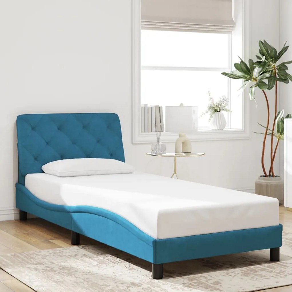 Giroletto Con Testiera Blu 90x200 Cm İn Velluto /