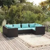 Set Mobili da Giardino 6 pz con Cuscini in Polyrattan Nero 3101937