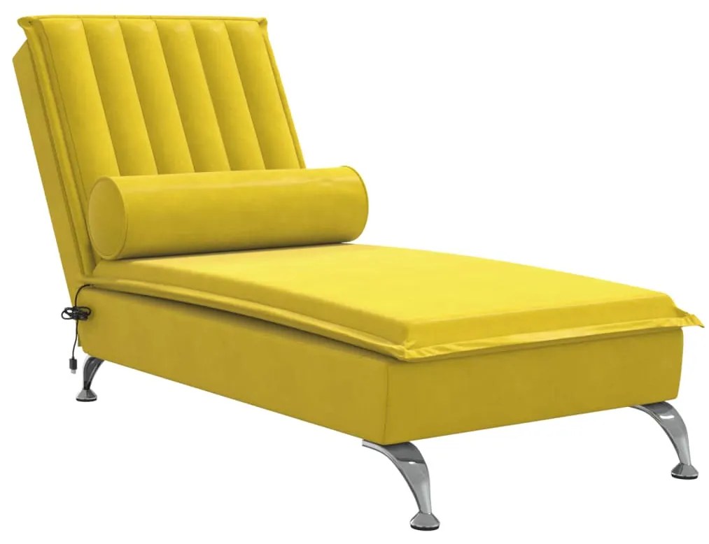 Chaise longue massaggi con cuscino a rullo giallo in velluto