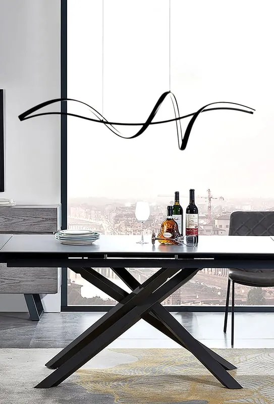 Lampadario LED design Carola nero, luce naturale 1500 lumen, NOVECENTO