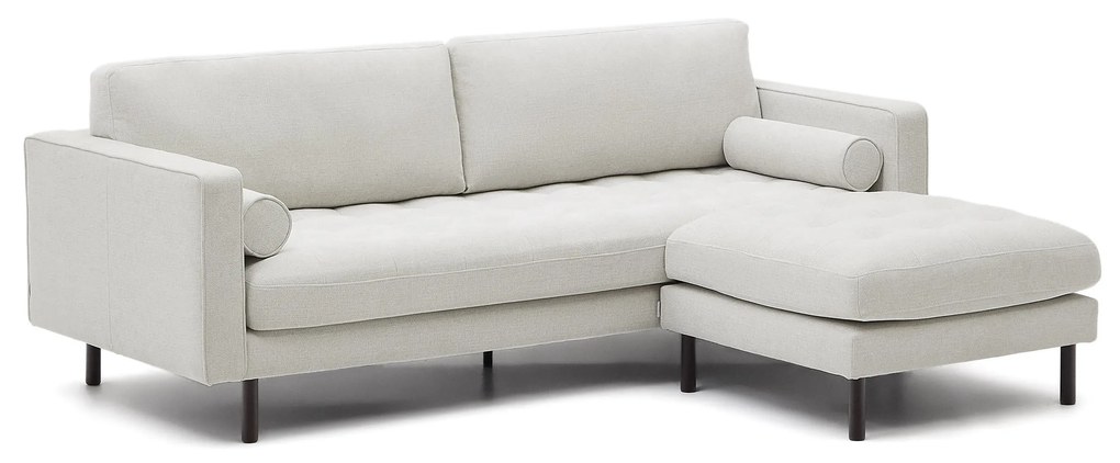 Kave Home - Sofà Debra a 3 posti con poggiapiedi in ciniglia perla e gambe con finitura wengué 222 cm