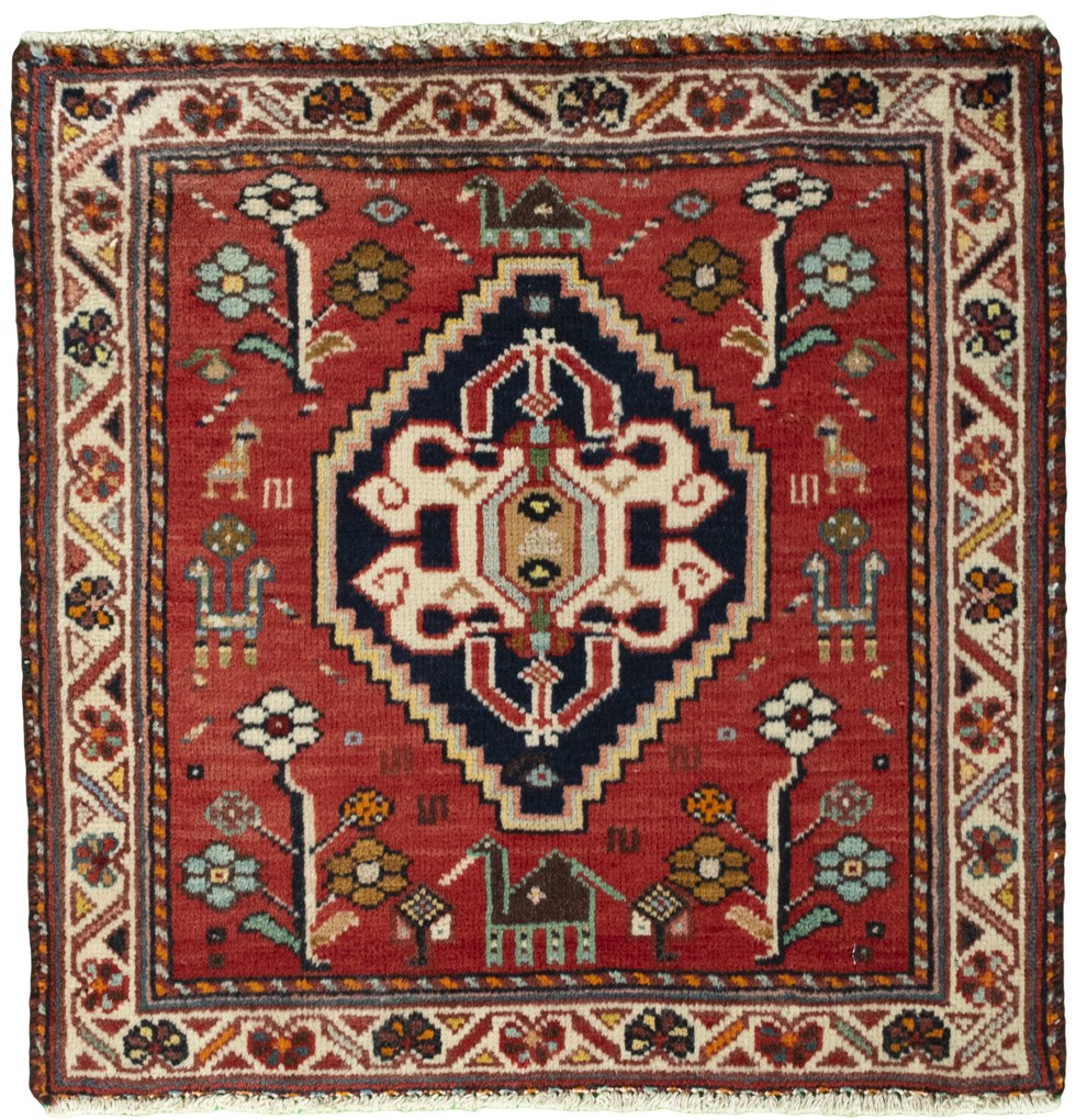 Shiraz Tappeto persiano 60 x 60 Rosso (Iran) Annodato A Mano