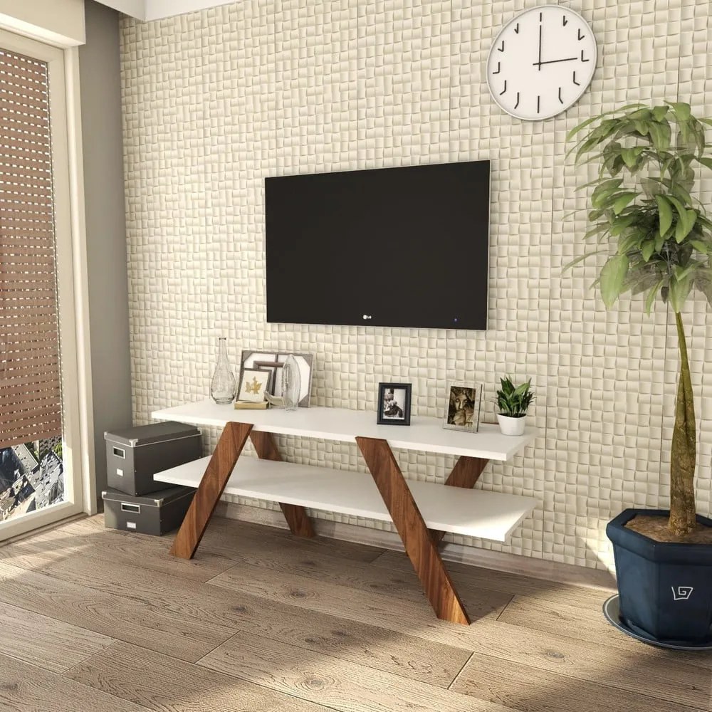 Tavolo TV bianco/naturale in noce 120x33 cm Basic - Kalune Design