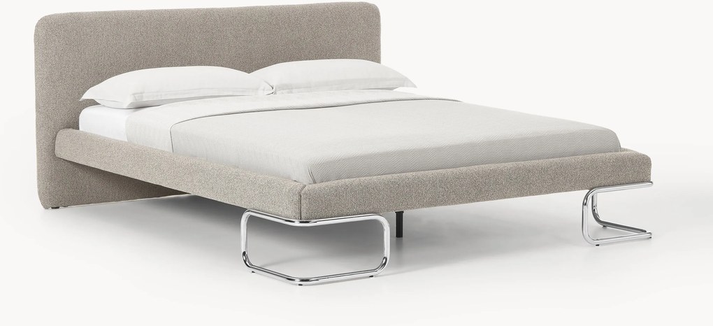 Letto imbottito in bouclé con gambe in metallo Olina