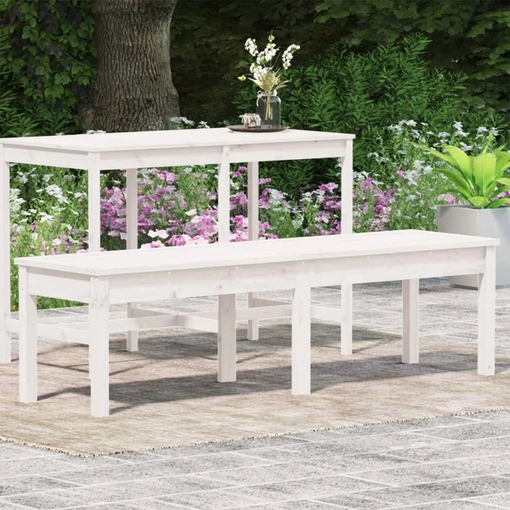 Panca giardino 2 posti bianca 159,5x44x45cm legno massello pino