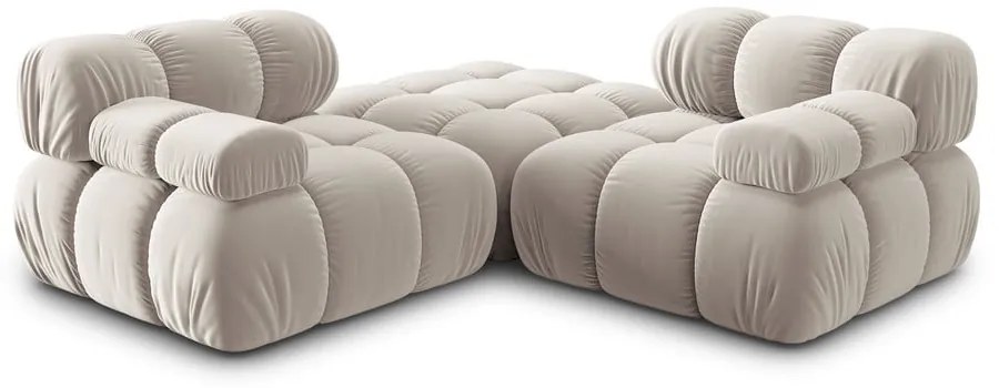 Divano angolare componibile beige (con composizione variabile) con rivestimento in velluto Bellis – Micadoni