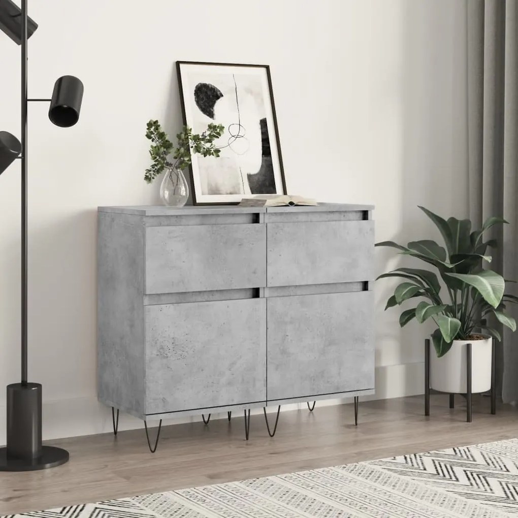 Credenze 2 Pz Grigio Cemento 40x35x70 Cm İn Legno Multistrato /
