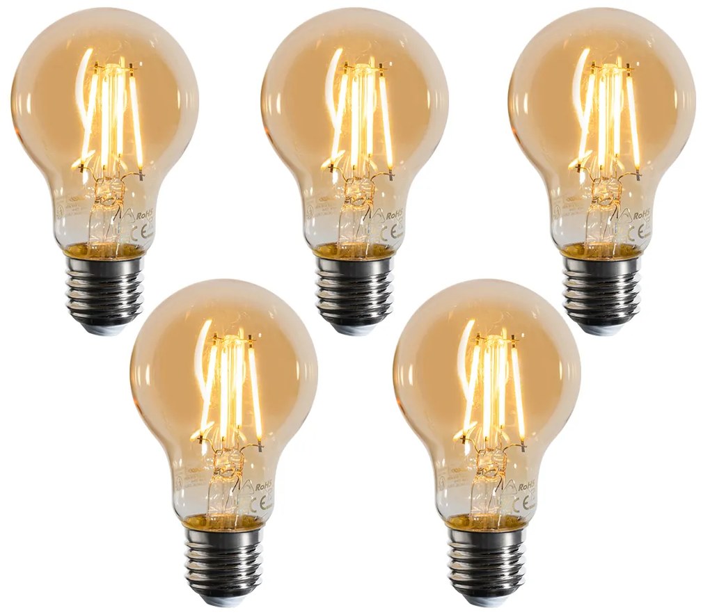 Set van 5 E27 dimbare LED lampen A60 goud 4W 420 lm 2200K