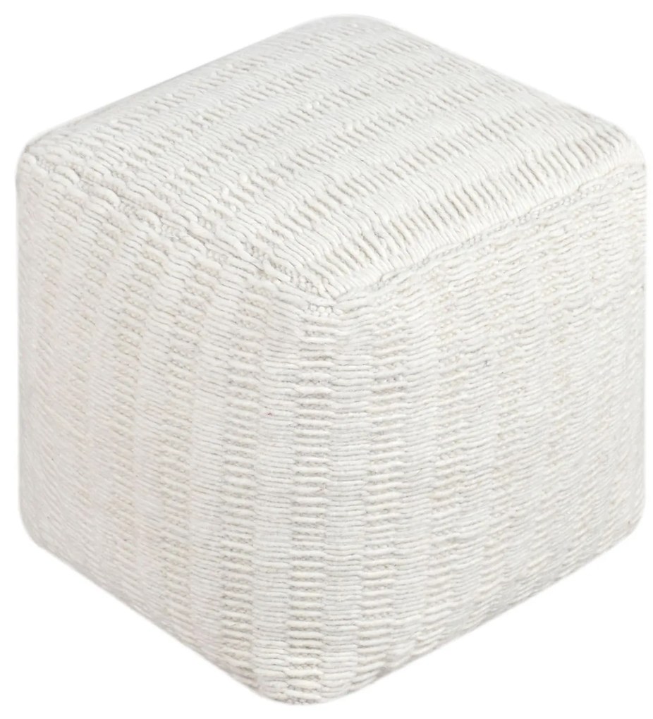 SIGRID - pouf in lana avorio con decoro 40 x 40