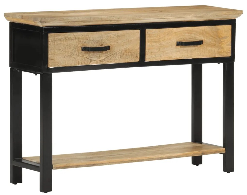 Tavolo Consolle 110x30x75 Cm İn Legno Massello Grezzo Di Mango /
