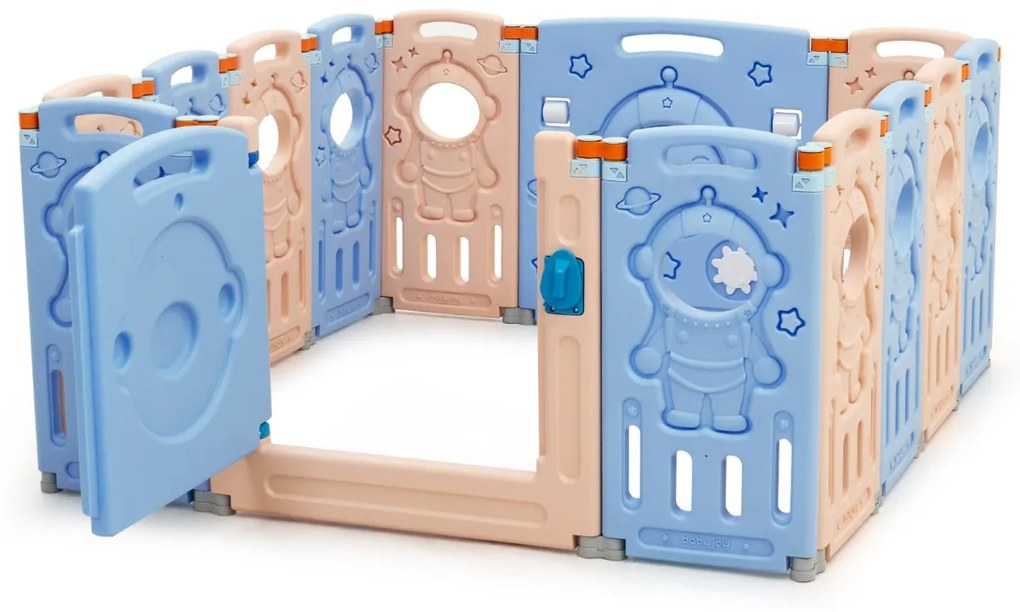 Costway Box pieghevole con 14 pannelli e chiusura di sicurezza, Recinto portatile per bambini con forma regolabile