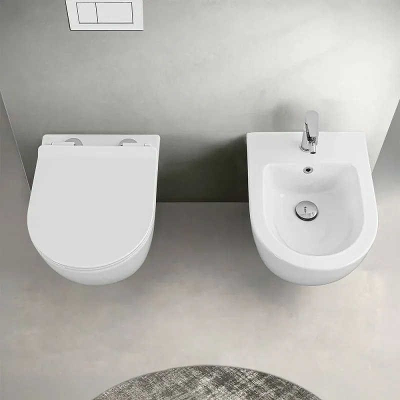 Set sanitari sospesi salvaspazio Rimless Serie Tokyo con copriwc rallentato