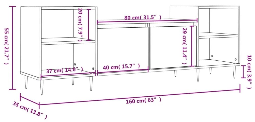 Mobile Porta TV Nero 160x35x55 cm in Legno Multistrato