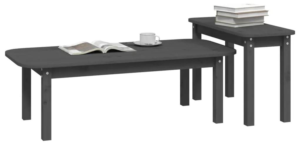 Set tavolini da salotto 2 pz grigio in legno massello di pino