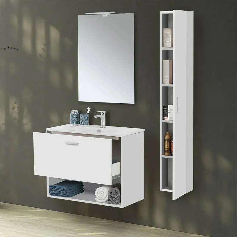 Mobile bagno sospeso 80 bianco con pensile 150 lavabo e specchio Martha
