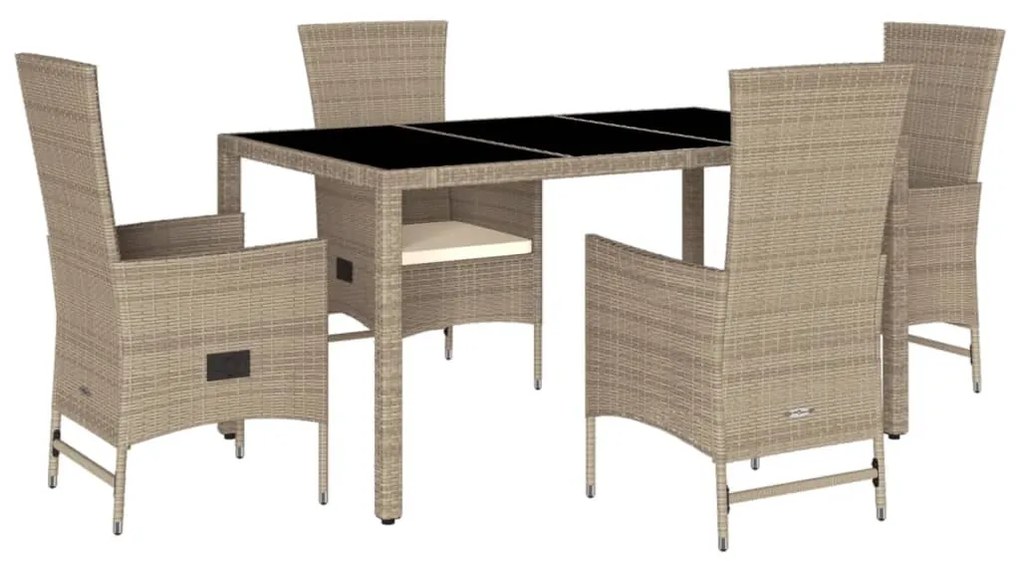 Set da pranzo da giardino 5 pz con cuscini beige in polyrattan