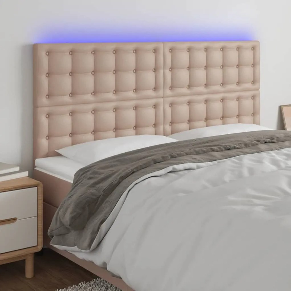 Testiera A Led Cappuccino 160x5x118/128 Cm İn Similpelle /