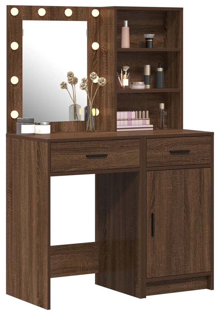 Set da toeletta 2 pezzi con led in legno ingegnerizzato rovere nero