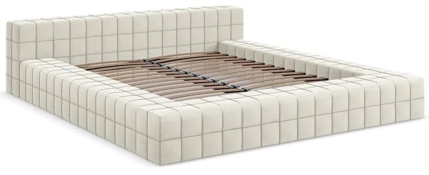 Letto matrimoniale imbottito crema con griglia 140x200 cm Akela - Makamii