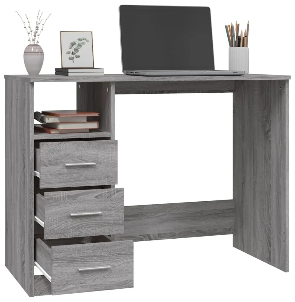 Scrivania cassetti grigio sonoma 102x50x76 cm legno multistrato