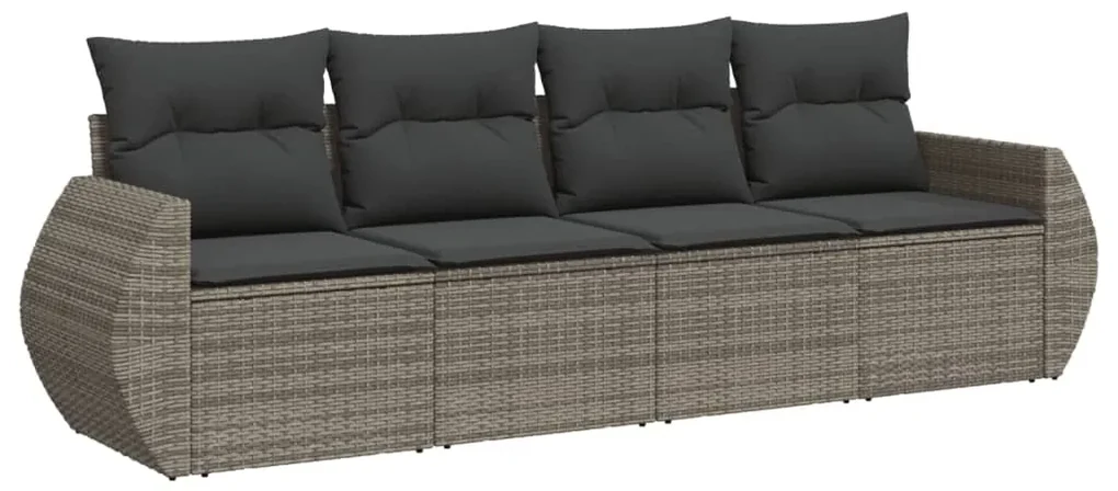 Set divani da giardino 4 pz con cuscini in polyrattan grigio