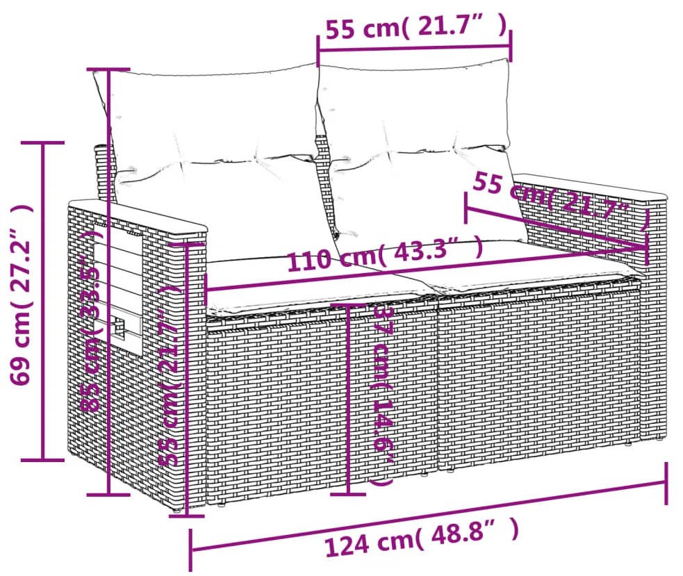 Set Divani da Giardino 4 pz con Cuscini in Polyrattan Grigio