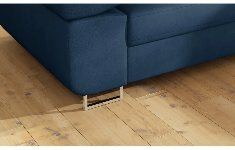 Divano angolare blu allungabile/con contenitore (con penisola a destra/a L) e rivestimento in velluto Anton – ELTAP