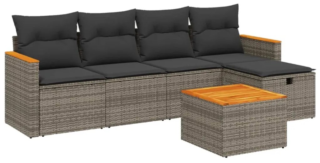 Set divano da giardino 6 pz con cuscini grigio in polyrattan