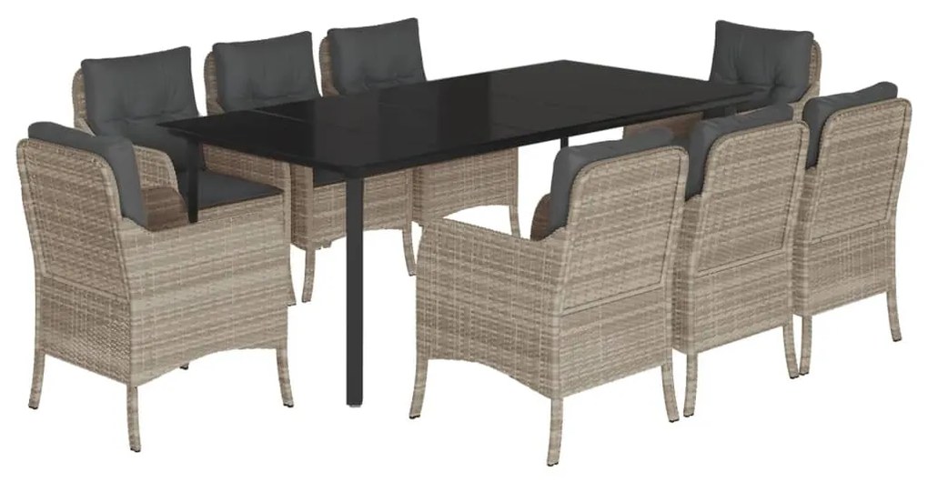 Set pranzo da giardino 9pz con cuscini grigio chiaro polyrattan