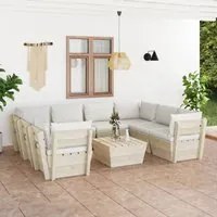 Set Divani da Giardino su Pallet 9 pz con Cuscini Legno Abete 3063602